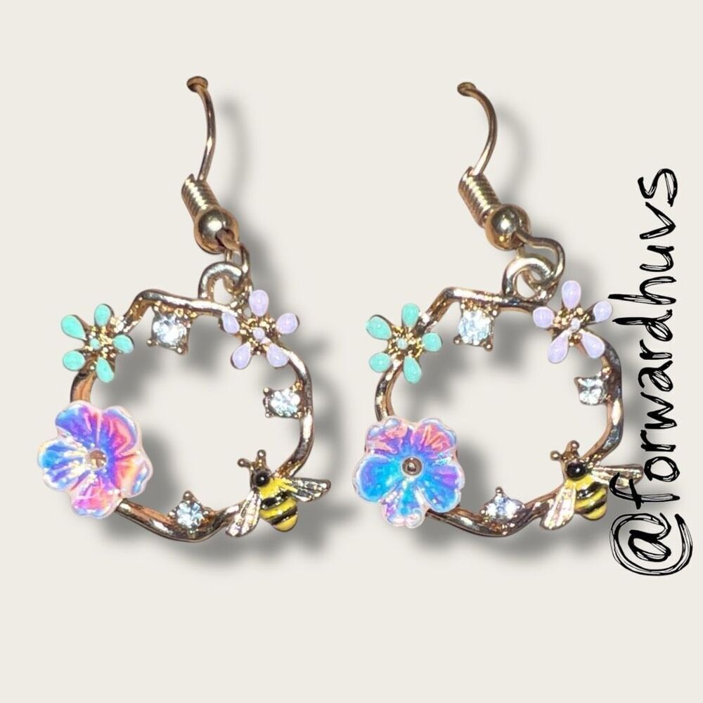 Bundle Sale 3 for $15 | Floral & Bee Circular Metal Earrings